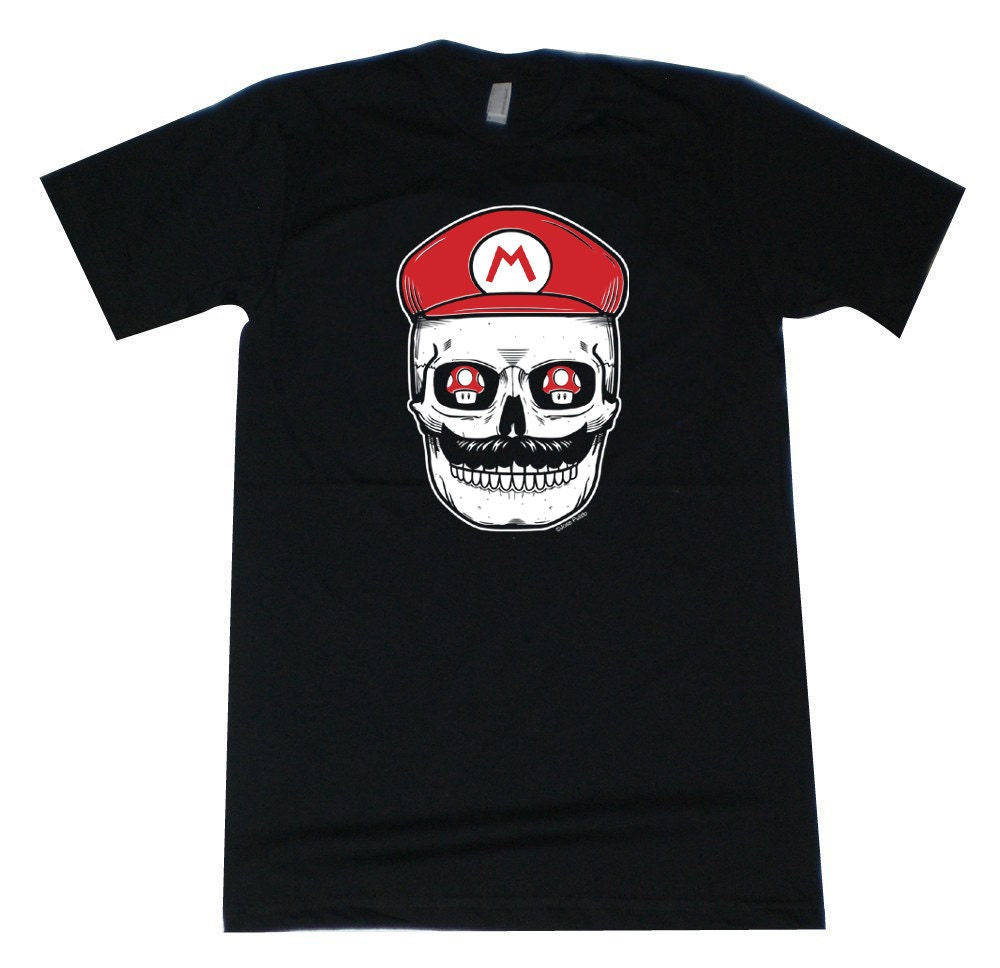 Mario Mushroom Skull Men's T-Shirt Small, Medium, Large, X-Large in 6 Colors