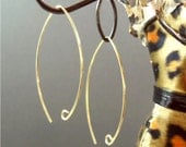 Oval Hoop Earrings 1 1/2" inch Gold Plated Minimalist with Loop Open Dangle Simple Modern Contemporary 568