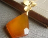 Golden Chalcedony  Necklace on Goldfill . Floral Gemstone Wirewrapped Butterscotch Briolette Pendant . Honey Caramel