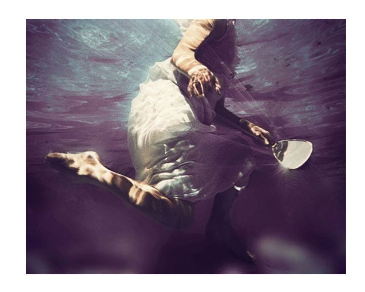 Underwater Photography,  Light My Way,  8x10 Surreal Print,  Violet Blue Photo, Woman Under Water