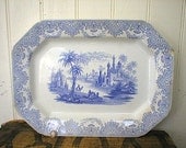 SALE 1840s Blue English transferware platter ironstone,  Wm. Ridgway