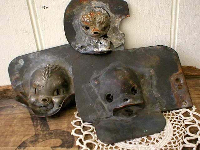 3 Industrial molds copper bronze, animal doll squeaker toy - 50s Sun Rubber Co. Akron Ohio