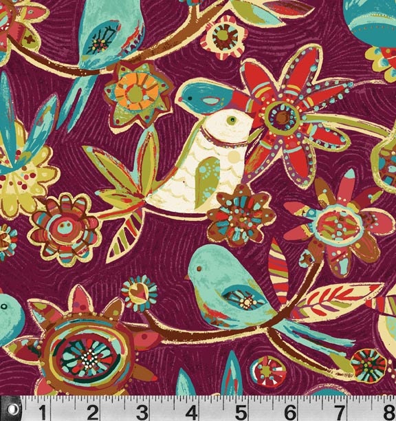 Bird Vine Fabric Plum LOW STOCK