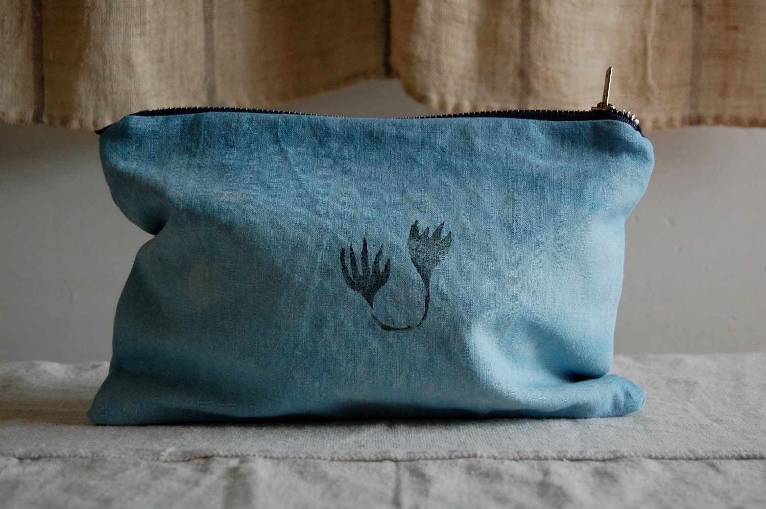 SALE indigo dyed  zip purse pouch