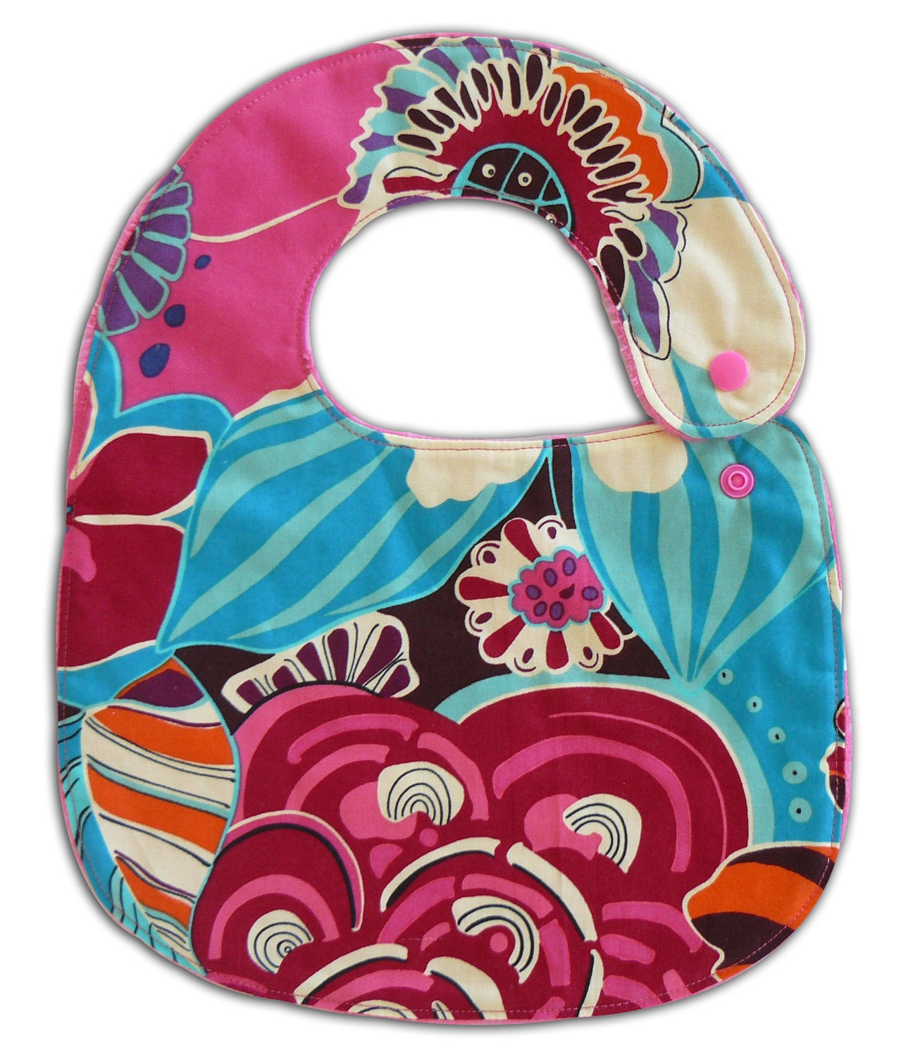 Baby Bib -Reversible- Barcelona and Fuchsia Minky Dot