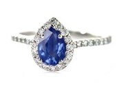 Blue Sapphire Engagement Ring Pear Diamond Halo Sapphire Ring 14K White Yellow or Rose Gold Bridal Jewelry