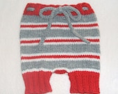 Wool Shortie Red, White, Grey Diaper Cover Small
