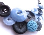 Vintage Button Jewelry Necklace in Gray and Light Blue
