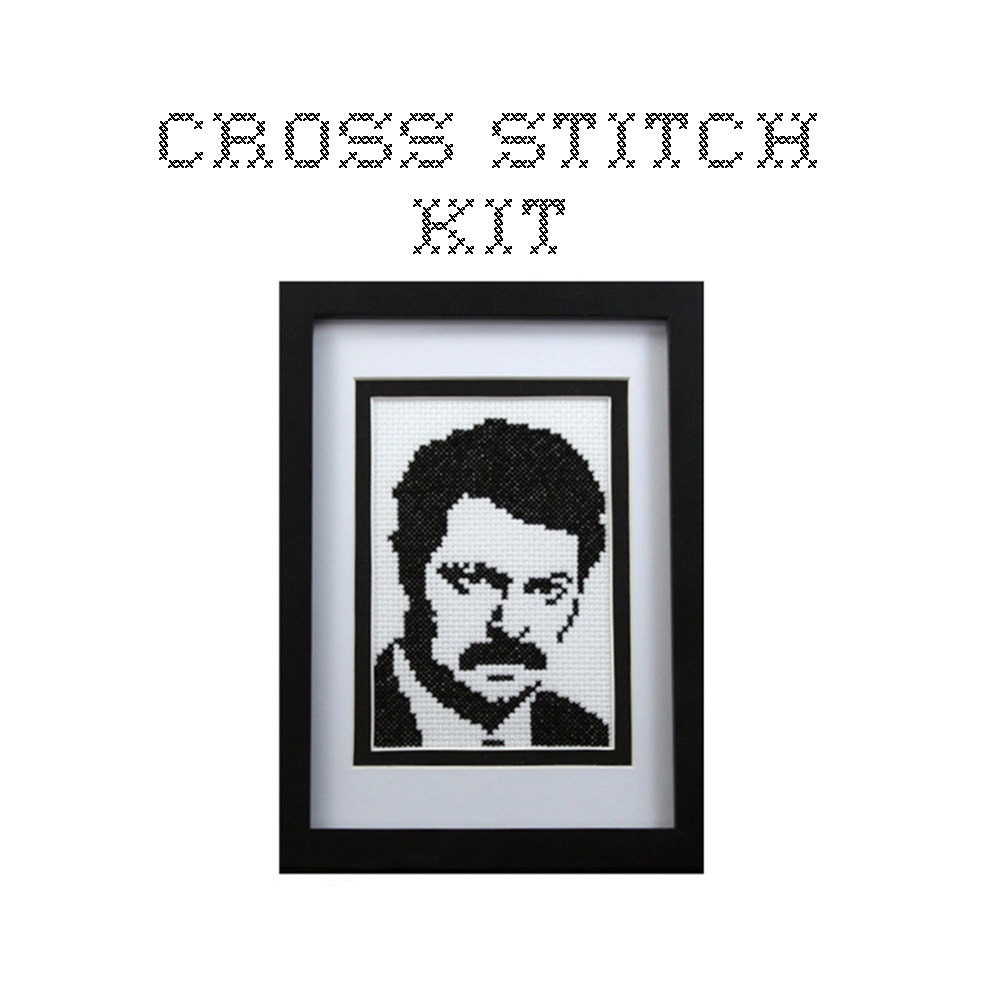DIY Ron Swanson cross stitch KIT