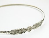 Victorian bridal headband ornate skinny silver finish antique style