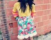 Poor Pitiful Pearl Foral Denim Ruffle Skirt
