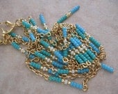 Seed Bead Long Dangle Earrings - Turquoise/Aqua