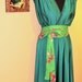 evening dress in cyan green inspired by ancient Rome