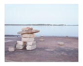 Canadian Landscape Photograph - Stone Figure, Beausoleil Island, Muskoka, Ontario, Blue, Cool Summer CoIors, Inuit Icon - Inuksuk 8x10
