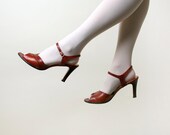 Vintage Stiletto Heels - Open Toe Rust Brown Sandals by Socialites - 7.5 Narrow N