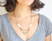 Triangle Mother of Pearl Vintage Layered Chain Necklace on Antiqued Brass Chain