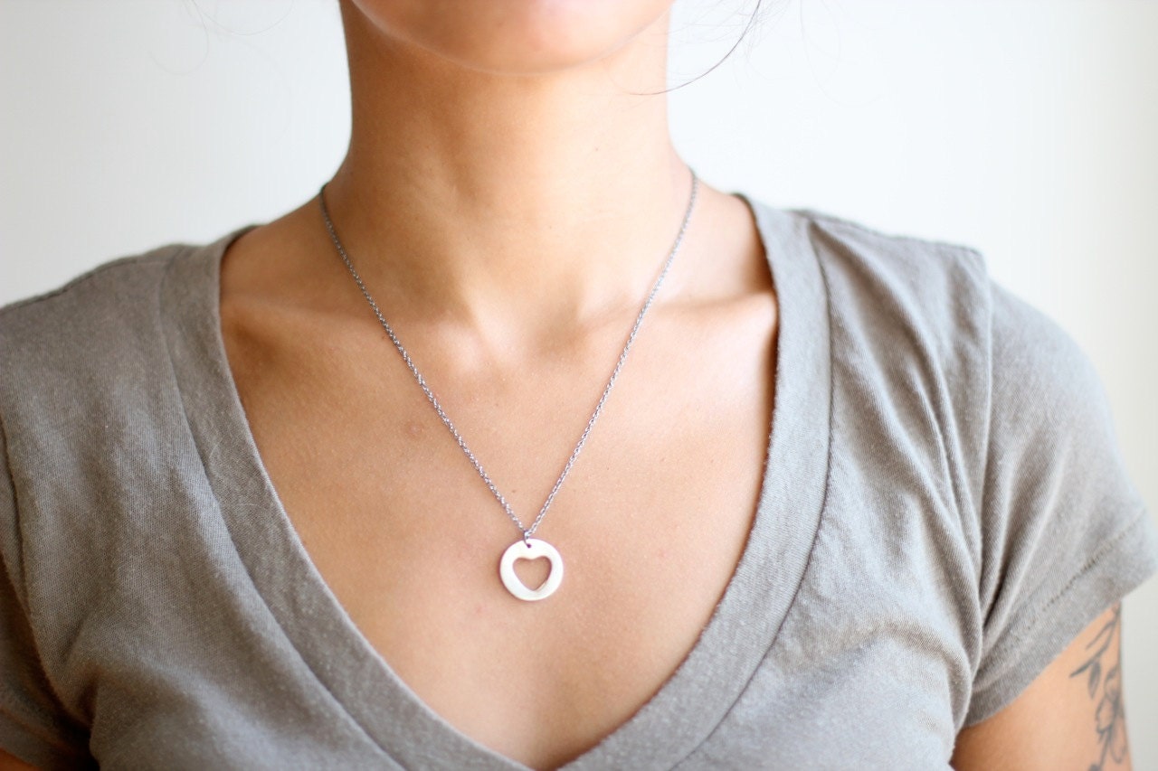 Minimalist Heart Necklace Fine Silver - Gunmetal Chain
