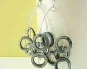 Black Abalone Circles Silver Fireworks Earrings