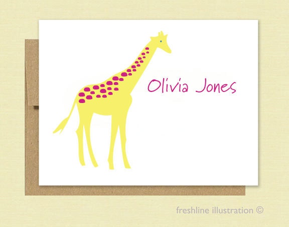 Kids Birthday Party Thank You - Giraffe - Custom and Personalized Stationery - Stationary - Set of 8 Cards
