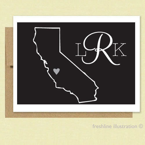 State Art - Personalized Stationery - Personalized Stationary  - ANY State with Monogram - Set of 10 Cards