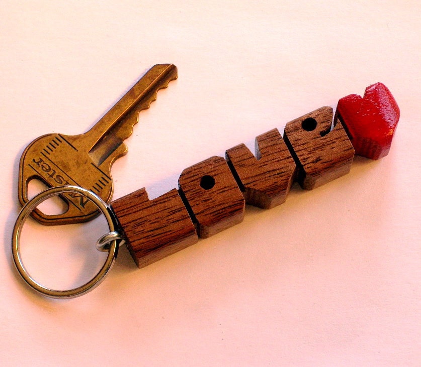 Walnut Wood Name - HeartFob Keychain - Handmade to Order