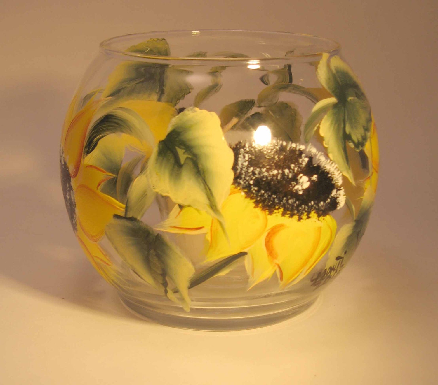 Sunflower Hand Painted Candle Holder