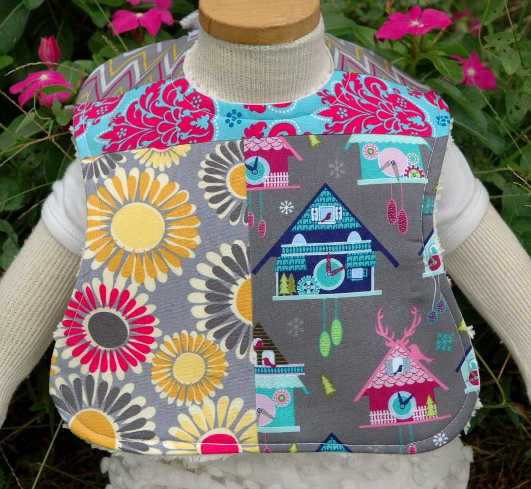 CooCoo Clocks Patchwork Vintage Chenille Infant Size Feeding Bib