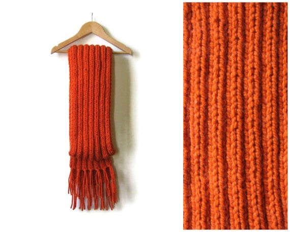 Chunky Orange Scarf Hand Knitted