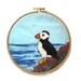8 inch Puffin Applique and Painted Fabric Hoop Picture