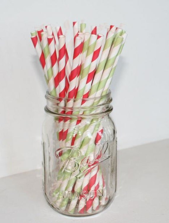 Christmas Striped Paper Straws - Red and Green or choose any color combination Il_570xn