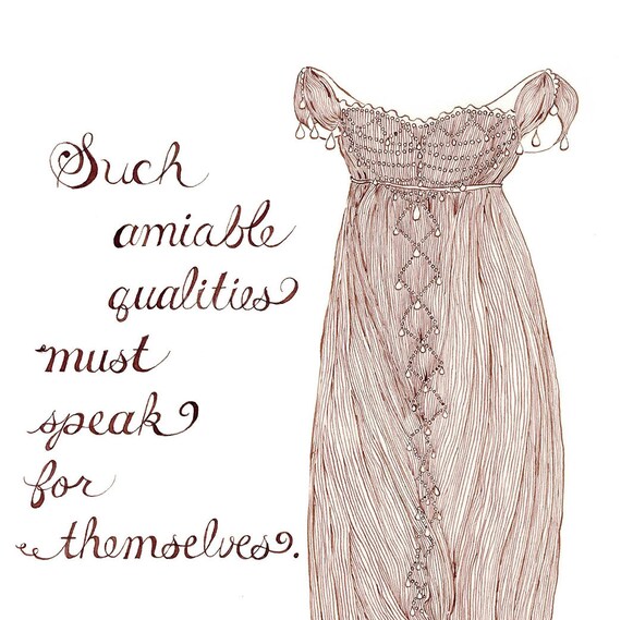 Jane Austen original ink fashion illustration by Yardia - Pride and Prejudice