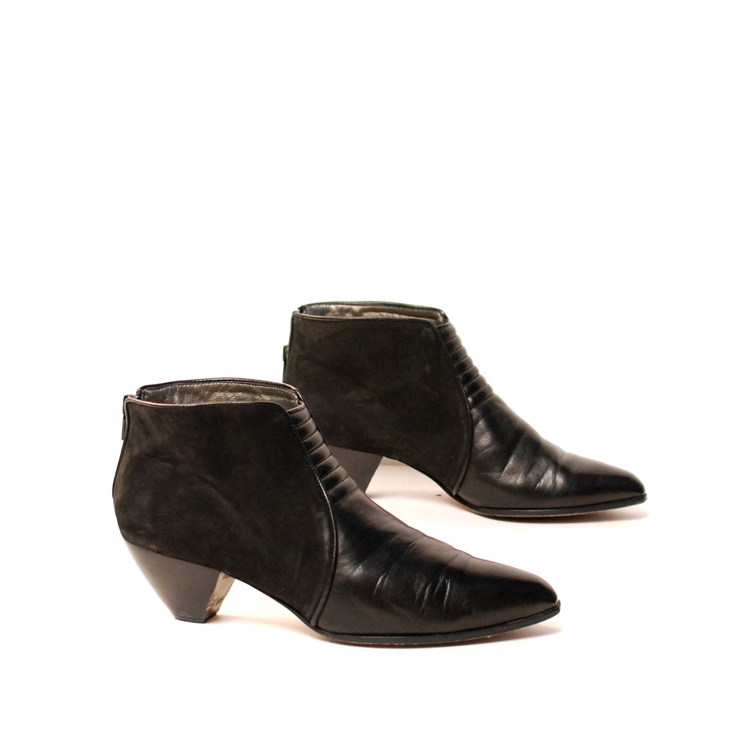 size 9 VIA SPIGA black leather 80s ZIPPER high heel ankle boots