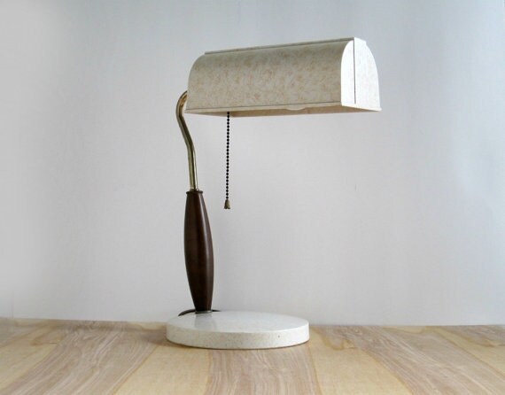Mid Century Modern Desk Office Lamp - 1950s - Wood and Plastic - Danish Styling