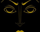 8x10 Gold Face Art Print eyes lips fantasy vector eclipse black yellow