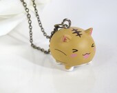 Kawaii Japan Brown Neko Cat with cute paws. Cute emotion Kitten Cat. Pendant Necklace