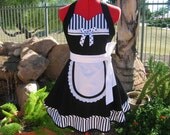 Aprons - Full - Womens - Pin Up - Handmade -  Scarlet Chic Sassy Sweetheart Apron - French Sexy Maid