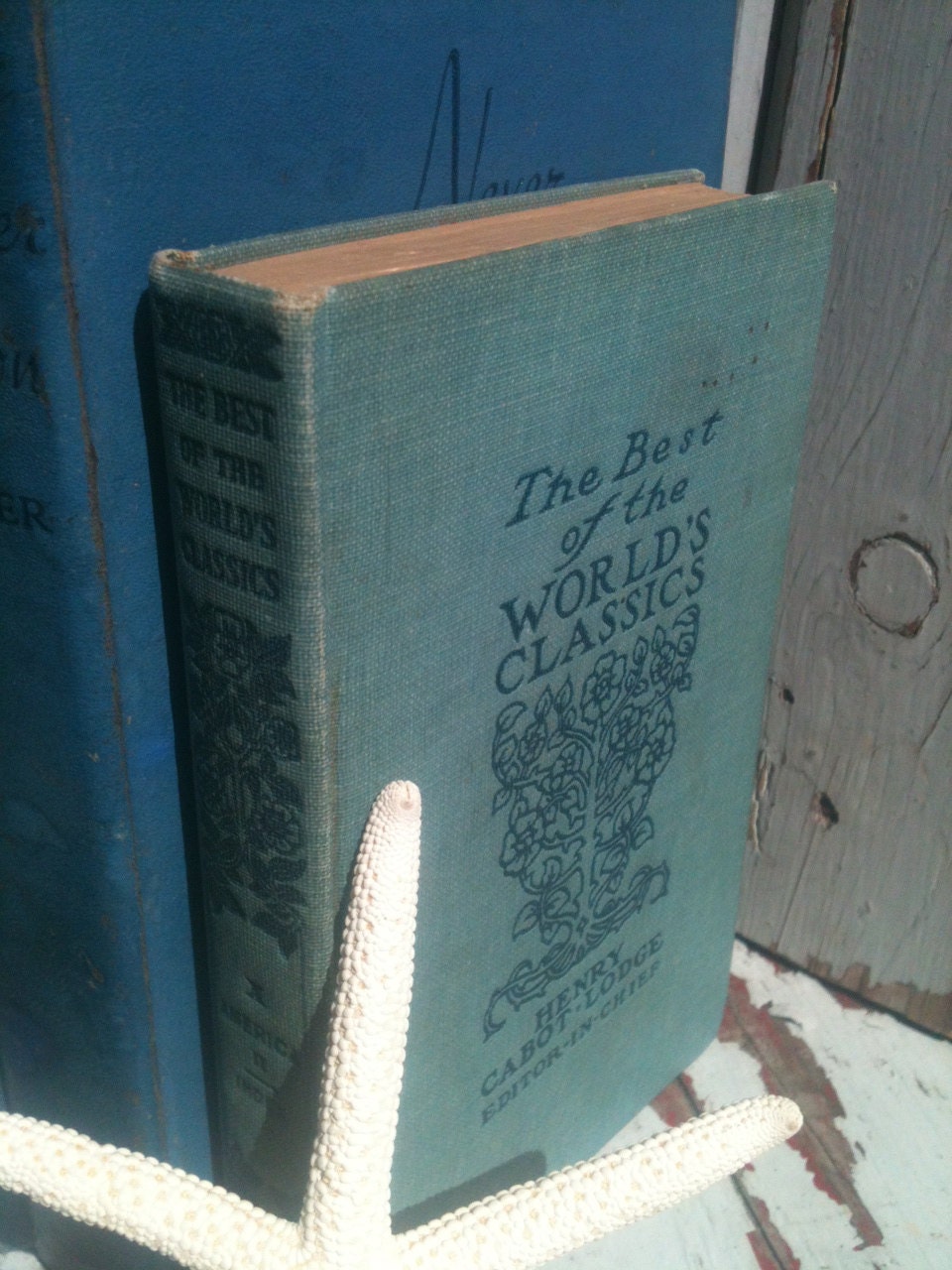 French Country,Distressed Decor, Christmas Gift,Ombre,Beach,Blue Green Books,Book Collection, Vintage,Old Books,Interior Design