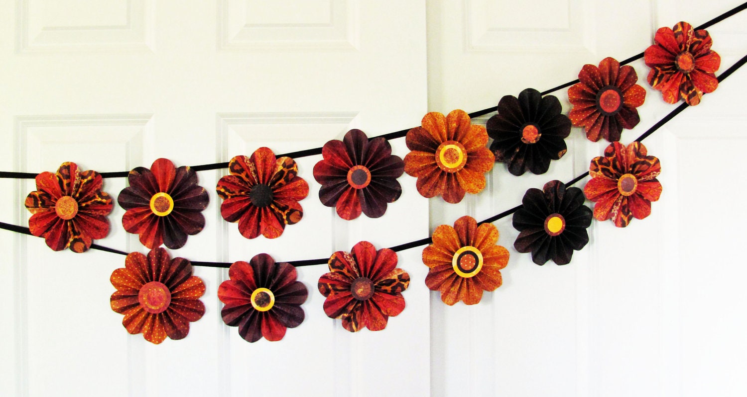 thanksgiving wall decoration, autumn decoration, fall wall decor,  paper flowers, floral garland, tribal patterns, thanksgiving  home decor