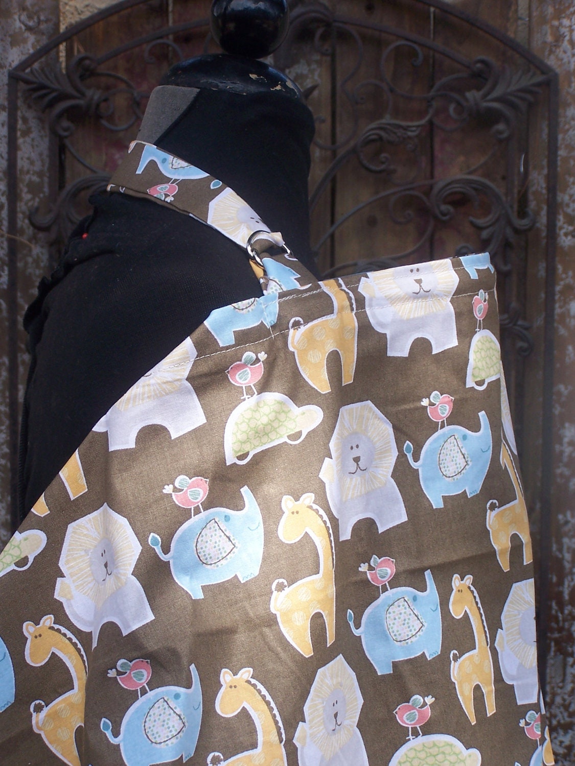 Nursing Cover - Zoo Taupe and Blue