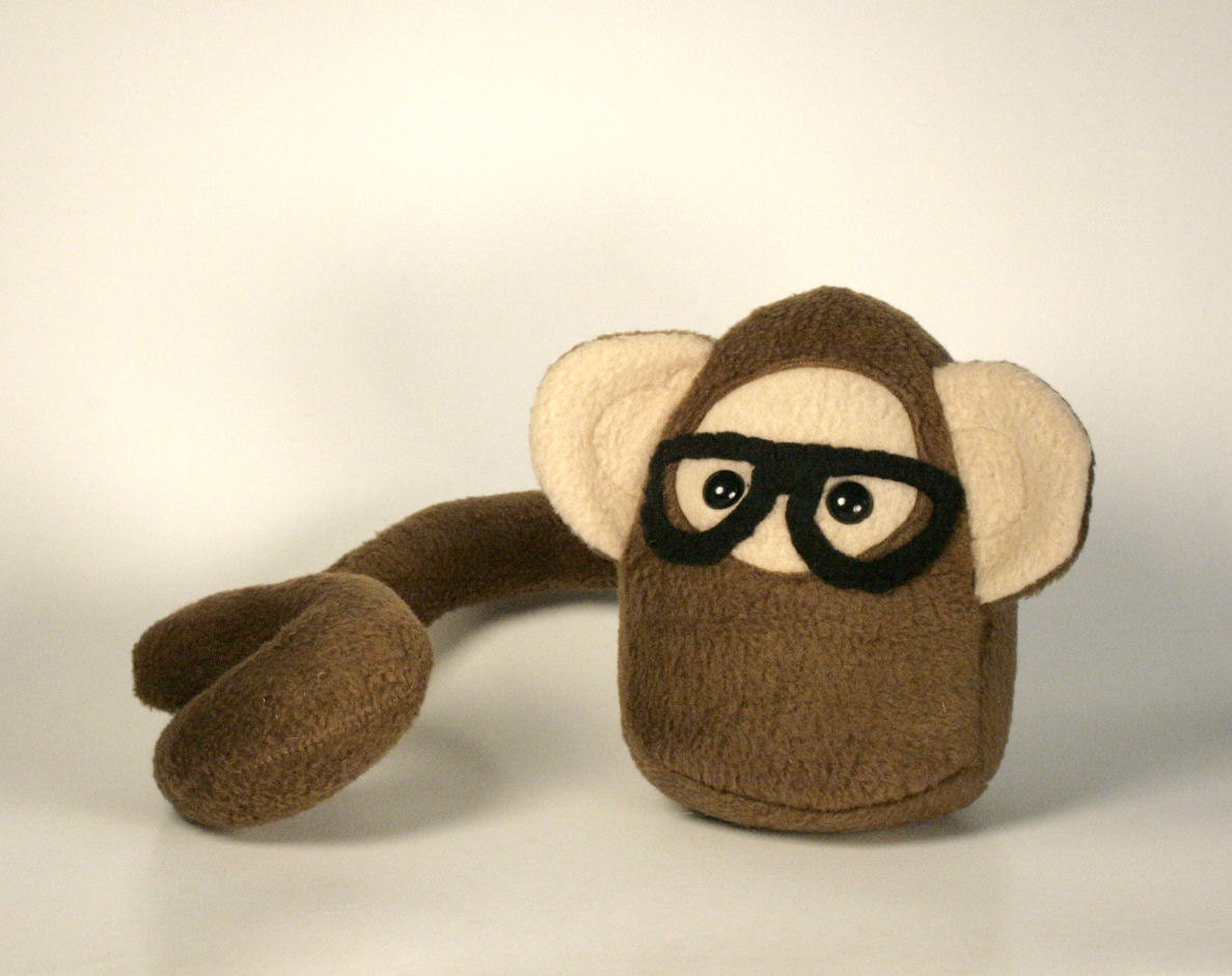 Stuffed Hipster Monkey Plush with Nerd Glasses - READY TO SHIP