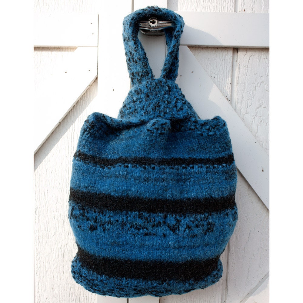Felted Wool Bag in Blue and Black - HuzzahHandmade