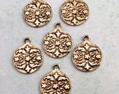 Tiny flower Disc Charm, Antique Pewter 6 Pc. K87