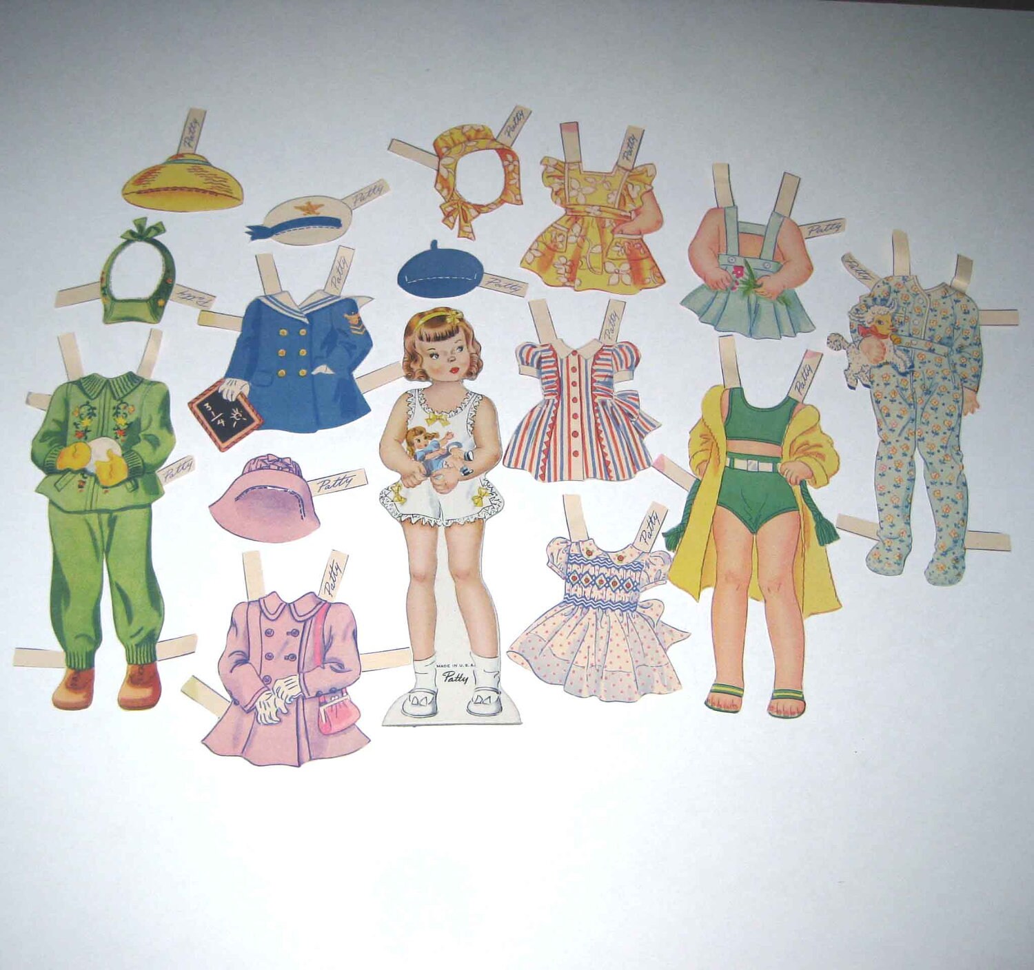 Vintage 1940s or 1950s Little Girl Paper Doll and Clothing