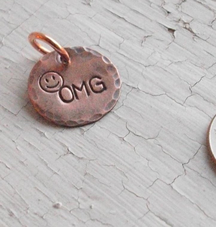 READY To SHIP, OMG....copper stamped charm, pendant, teamepe