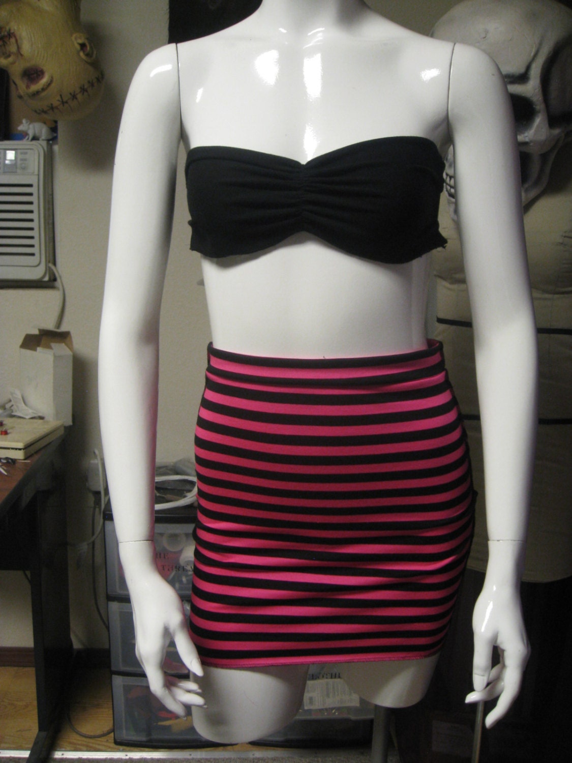Pink and Black striped skirt