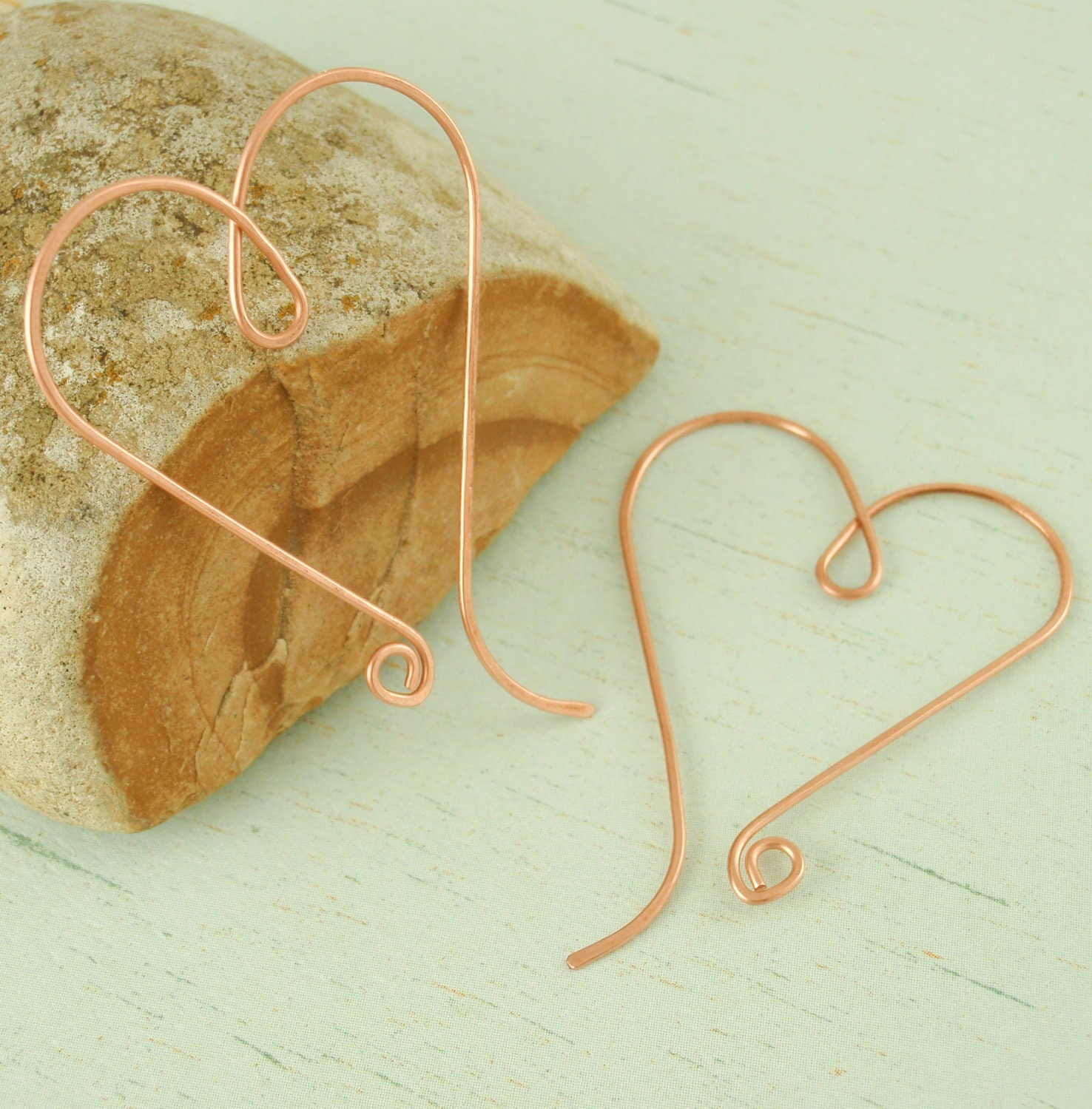 Copper Heart Hoops with a Swirl
