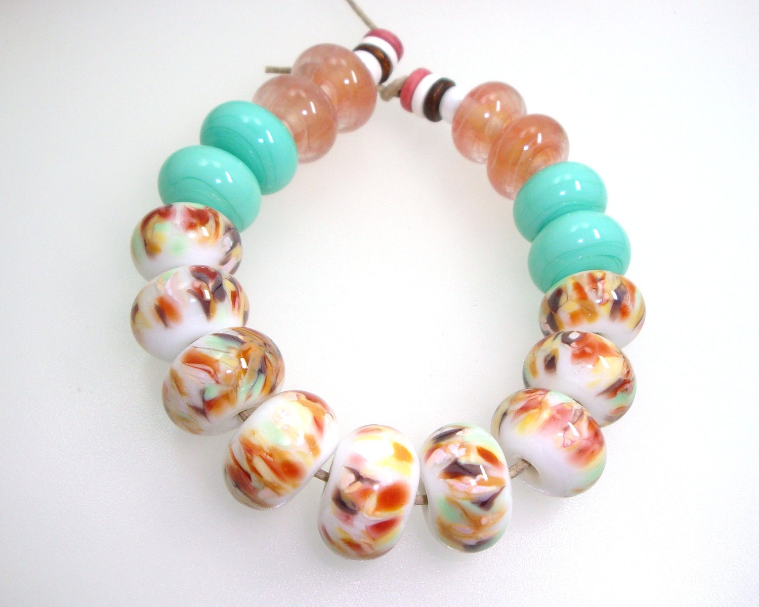 Handmade Lampwork Bead Set Pink Strawberry Chocolate Cocoa Brown Pistachio Mint Green Vanilla Peach White Artisan Glass SRA -- The Way it Is