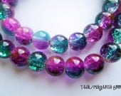 105 Pieces of 8mm Teal and Magenta Glass Crackle Beads