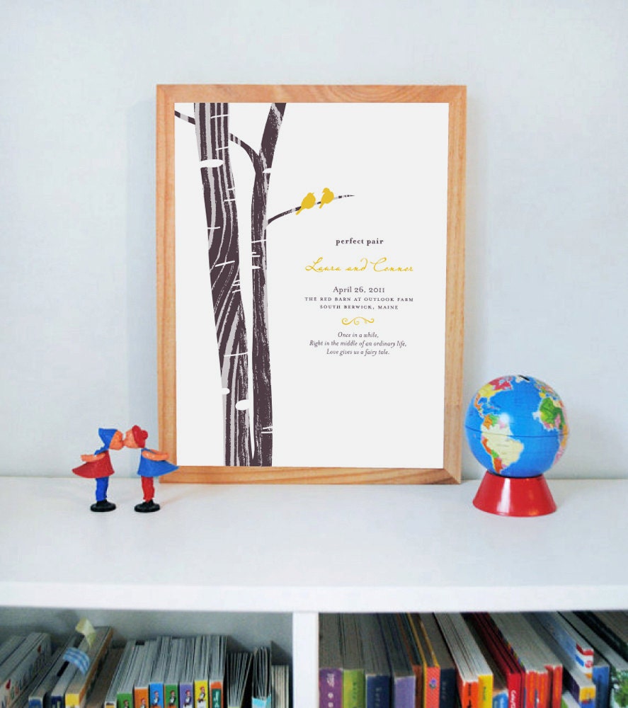 Perfect Pair Print, custom wedding print, personalized wedding gift, family tree, branch, birds, nest, wedding date, CUSTOM 8x10