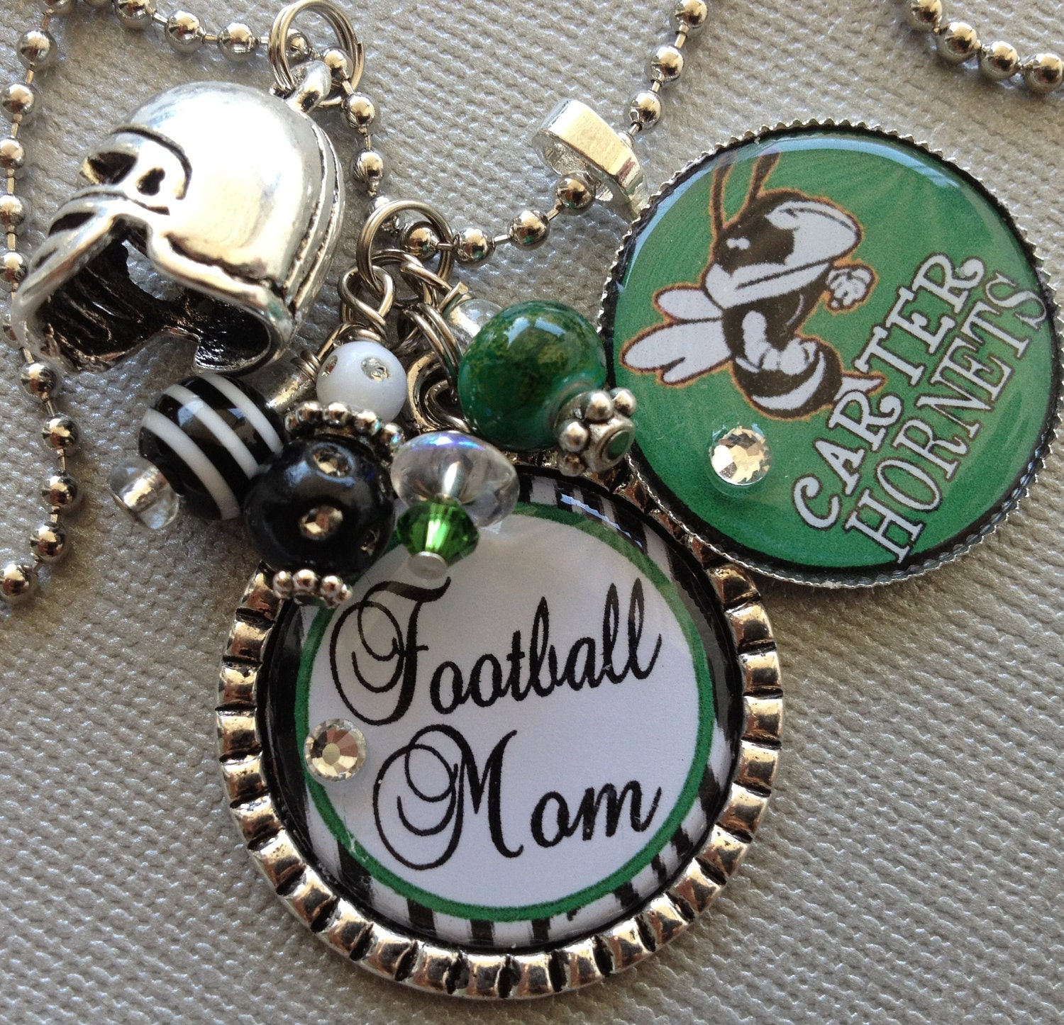 Football Mom Necklace - Team Name, Team Colors, Mascot, School Spirit, helmet, rockets, hornets, soccer mom